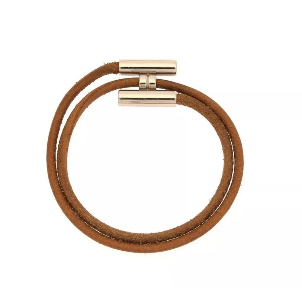 SOLD HERMES Tournis Bracelet Double Tour Leather Silver